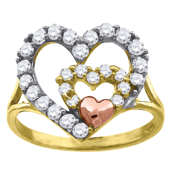 10kt Gold Womens Tri-color CZ Three Heart Band Ring