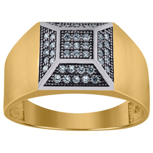 10kt Two-tone Gold Mens Round Cubic Zirconia Signet Band Ring