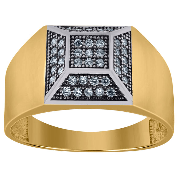 10kt Two-tone Gold Mens Round Cubic Zirconia Signet Band Ring