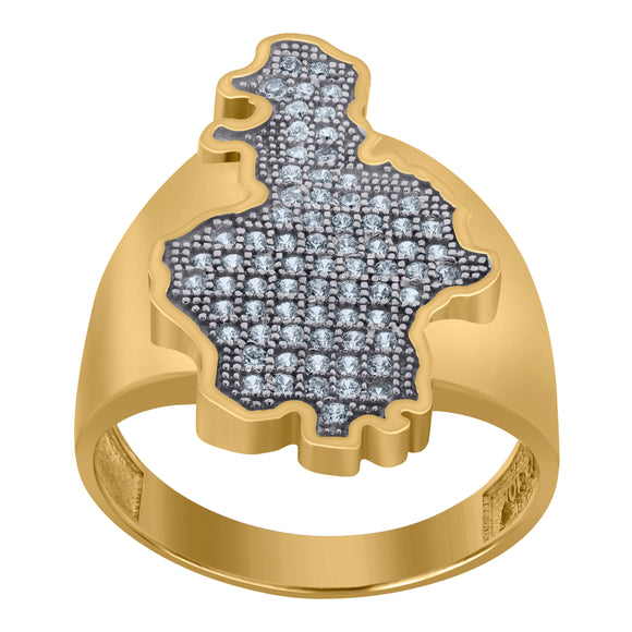 10kt Two-tone Gold Mens Cubic Zirconia Map Band Ring