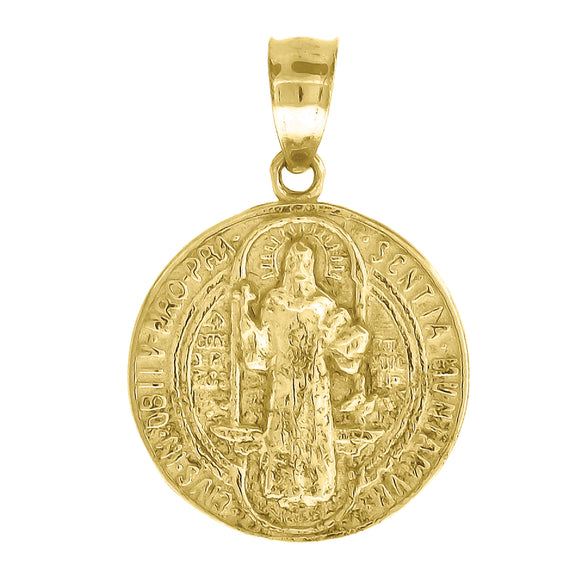 10kt Yellow Gold Diamond-cut Unisex Saint Benedict Ht:20.8mm x W:14mm Religious Charm Pendant