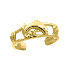 10kt Yellow Gold Womens Textured Dolphin Toe Ring 