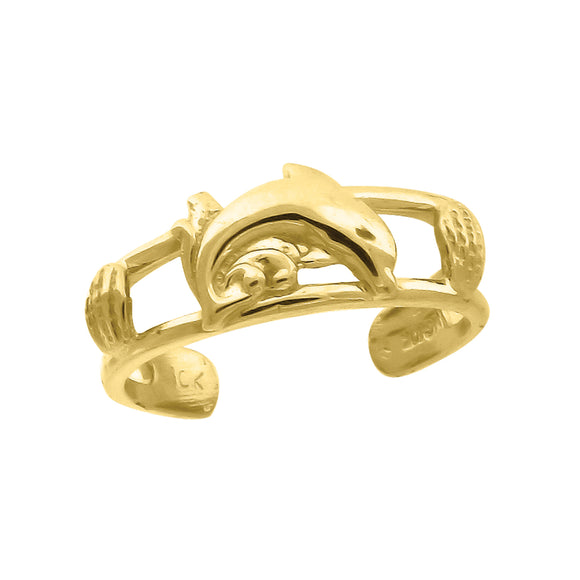 10kt Yellow Gold Womens Textured Dolphin Toe Ring 