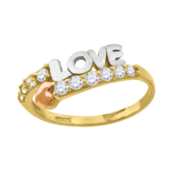 10kt Gold Womens Tri-color CZ Love Heart Band Ring