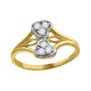 10kt Gold Womens Two-tone CZ Double Heart Band Ring