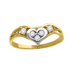 10kt Gold Womens Two-tone CZ Heart Band Ring