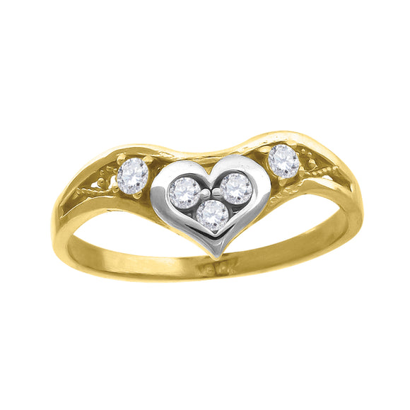 10kt Gold Womens Two-tone CZ Heart Band Ring