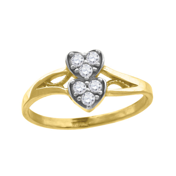 10kt Gold Womens Two-tone CZ Double Heart Band Ring