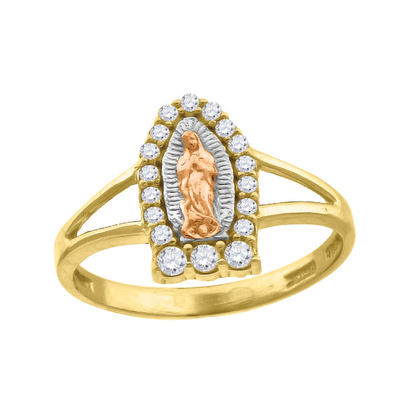 10kt Tri-color Gold Womens Round Cubic Zirconia Lady Of Guadalupe Religious Ring 