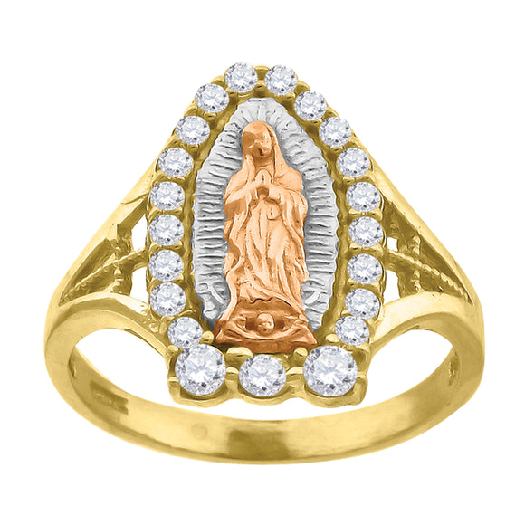 10kt Tri-color Gold Womens Round Cubic Zirconia Lady Of Guadalupe Religious Ring 