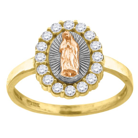 10kt Tri-color Gold Womens Round Cubic Zirconia Lady Of Guadalupe Religious Ring 