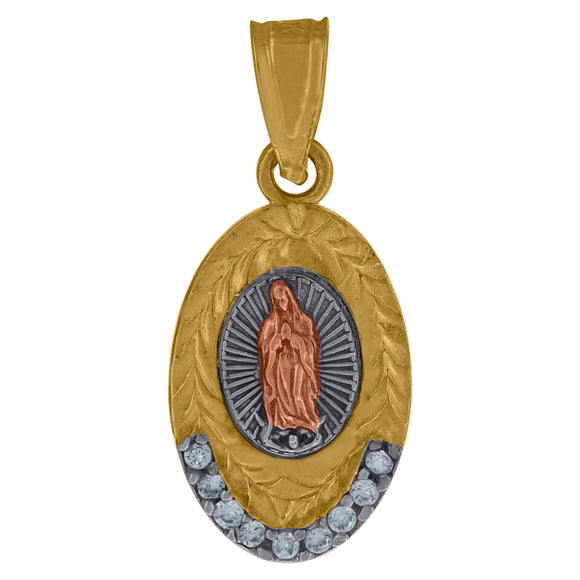 10kt Gold Tri-color Cubic-zirconia Womens Guadalupe Mary Ht:19mm x W:9mm Religious Charm Pendant