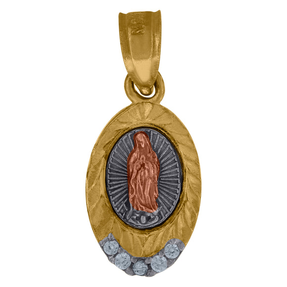 10kt Gold Tri-color Cubic-zirconia Womens Guadalupe Mary Ht:16.9mm x W:7.7mm Religious Charm Pendant
