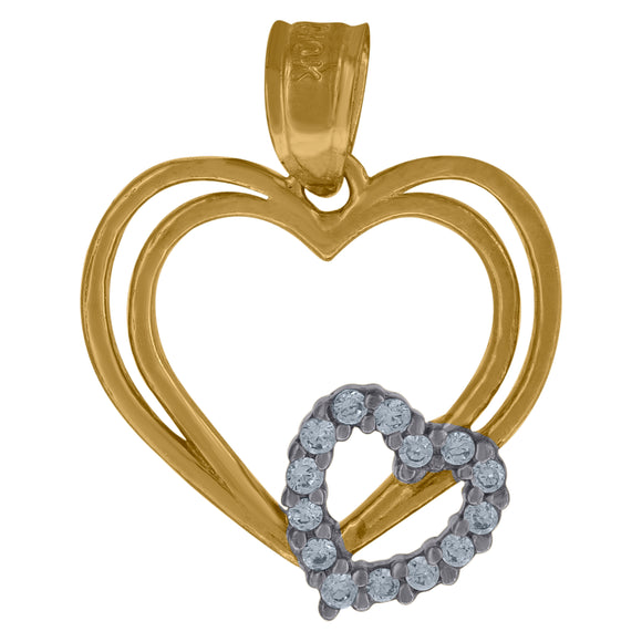 10kt Two-tone Gold Womens Cubic Zirconia Cubic-zirconia Multi Hearts Love Charm Pendant