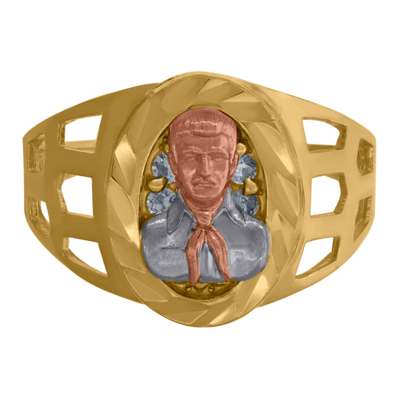 10kt Tri-color Gold Mens Cubic Zirconia CZ Oval Religious Ring Size 7