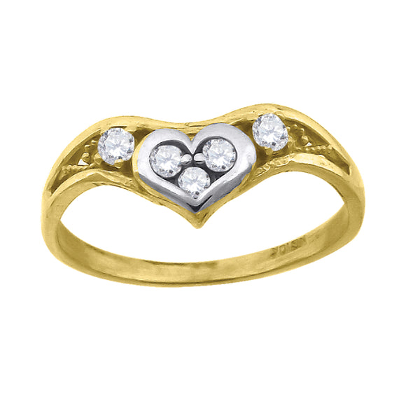 10kt Two-tone Gold Womens Cubic Zirconia Curved Heart Engagement Band Ring