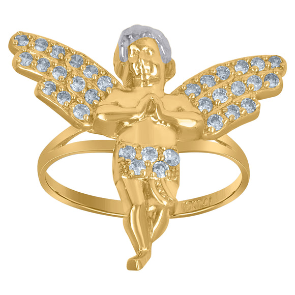 10Kt Two-Tone Gold Womens Cubic-Zirconia Angel Religious Rings