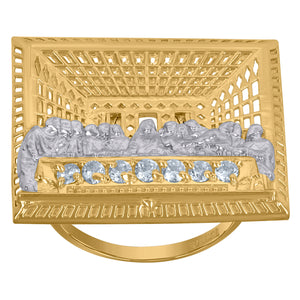 10Kt Two-Tone Gold Mens Cubic-Zirconia Last Supper Religious Rings