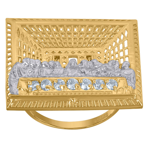 10Kt Two-Tone Gold Mens Cubic-Zirconia Last Supper Religious Rings