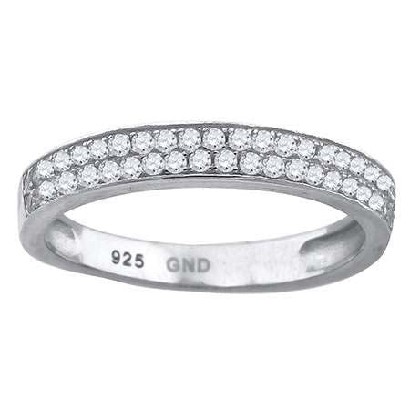 925 Sterling Silver Mens Cubic Zirconia 2 Row Wedding Band Ring Size 6