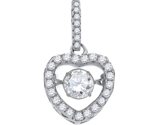 925 Sterling Silver Womens Cubic Zirconia Heart Charm Pendant