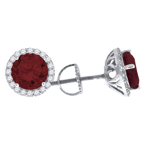 925 Sterling Silver Womens Red Cubic Zirconia Halo Round Stud Earrings
