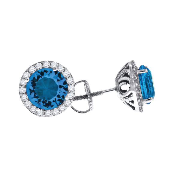 925 Sterling Silver Womens Aqua Cubic Zirconia Halo Round Stud Earrings