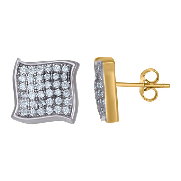 10kt Two-tone Gold Mens CZ Cubic Zirconia Square Stud Earrings