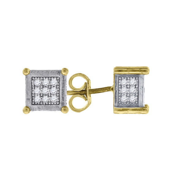 10kt Gold Two-tone CZ Mens Square 7mm x 7mm Push Back Studs