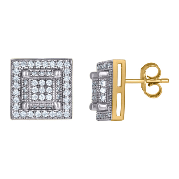 10kt Two-tone Gold Mens Cubic Zirconia CZ Square Stud Earrings