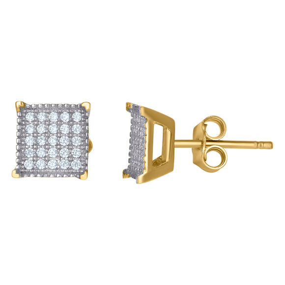 10kt Two-tone Gold Mens Cubic Zirconia CZ Square Stud Earrings