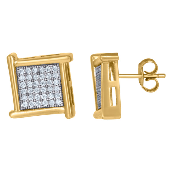 10kt Two-tone Gold Mens CZ Cubic Zirconia Square Stud Earrings
