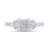 10kt White Gold Womens Round Diamond Heart Square Cluster Ring 1/10 Cttw