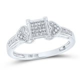 10kt White Gold Womens Round Diamond Heart Square Cluster Ring 1/10 Cttw