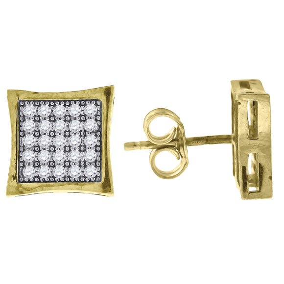 10kt Gold Two-tone CZ Mens Kite 9.3mm x 9.3mm Push Back Studs