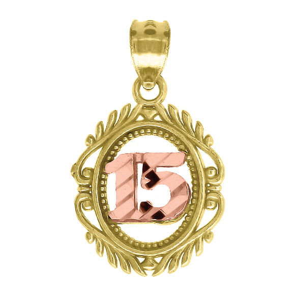 10kt Two-tone Gold Womens Sweet 15 Anos Quinceanera Charm Pendant
