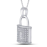 10kt White Gold Womens Round Diamond Key Lock Dangle Pendant 1/8 Cttw
