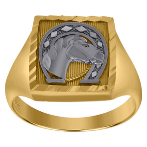10kt Two-tone Gold Mens DC Textured Horseshoe Ring