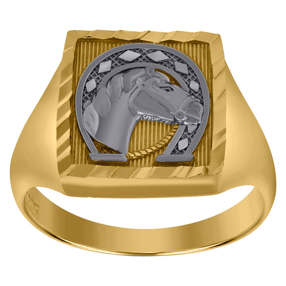 10kt Two-tone Gold Mens DC Textured Horseshoe Ring