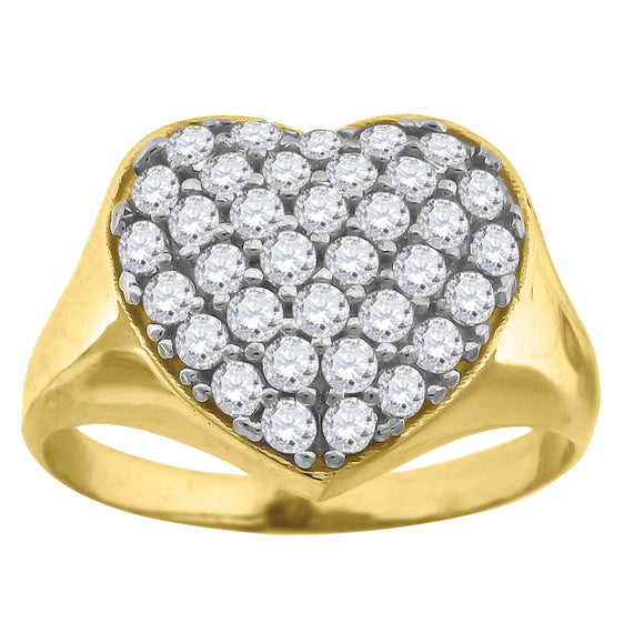 10kt Gold Womens Two-tone CZ Heart Band Ring