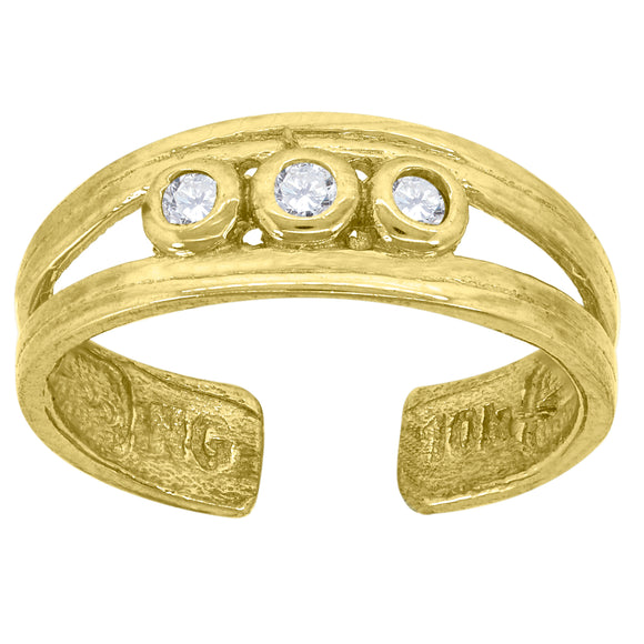 10kt Yellow Gold Womens Cubic Zirconia Three Bezel Set Toe Ring