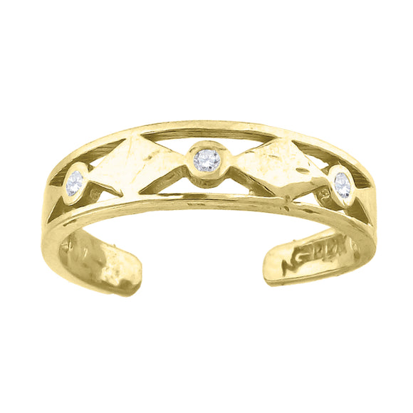 10kt Yellow Gold Womens Cubic Zirconia Three Bezel Set Toe Ring