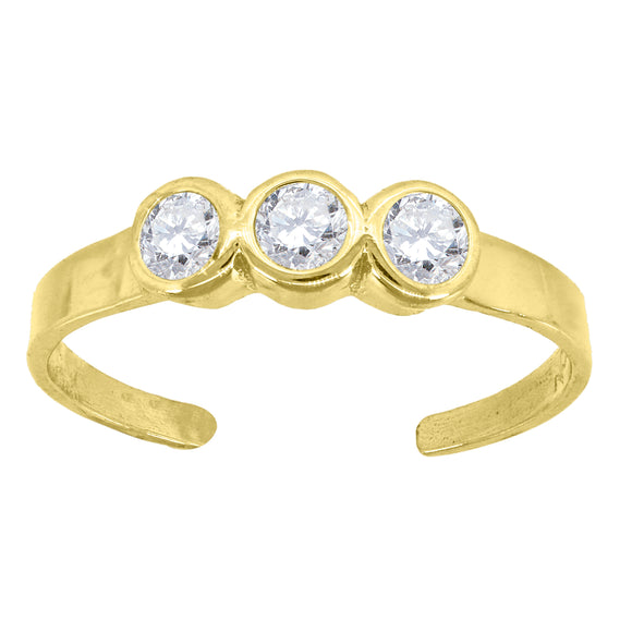 10kt Yellow Gold Womens Cubic Zirconia Three Bezel Set Toe Ring