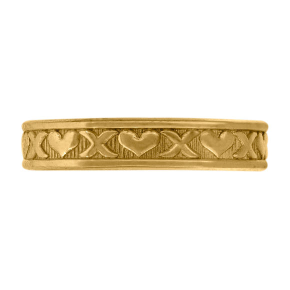 10kt Yellow Gold Womens Textured X And Hearts Toe Ring