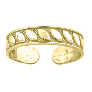 10kt Yellow Gold Womens Textured Leaf Toe Ring