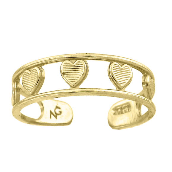 10kt Yellow Gold Womens Textured Heart Toe Ring