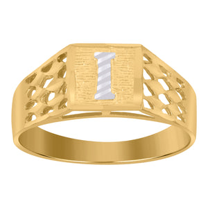 10kt Two-tone Gold Unisex Diamond-cut Textured Initial Letter I Band Ring