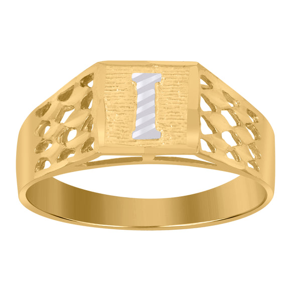 10kt Two-tone Gold Unisex Diamond-cut Textured Initial Letter I Band Ring