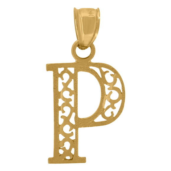 10kt Yellow Gold Unisex Initial Letter P Charm Pendant