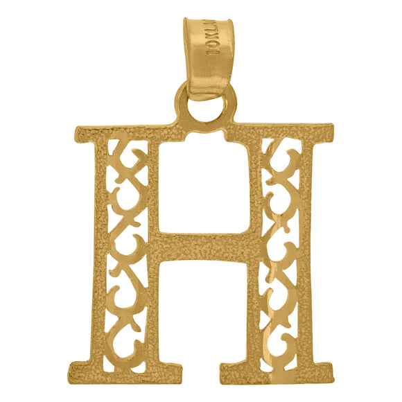 10kt Yellow Gold Unisex Initial Letter H Charm Pendant